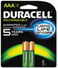 A Picture of product DUR-NLAAA2BCD Duracell® Rechargeable NiMH Batteries with Duralock Power Preserve™ Technology,  AAA, 2/Pk