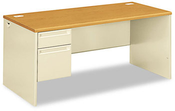 HON® 38000 Series™ Single Pedestal Desk Left 66" x 30" 29.5", Harvest/Putty