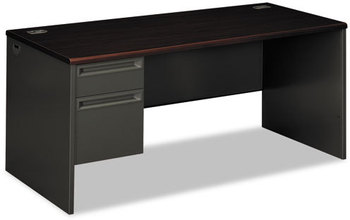 HON® 38000 Series™ Single Pedestal Desk Left 66" x 30" 29.5", Mahogany/Charcoal