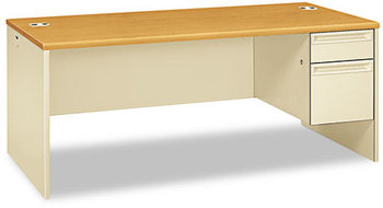 HON® 38000 Series™ Single Pedestal Desk Right 72" x 36" 29.5", Harvest/Putty