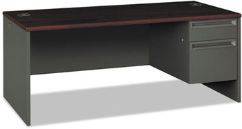 HON® 38000 Series™ Single Pedestal Desk Right 72" x 36" 29.5", Mahogany/Charcoal