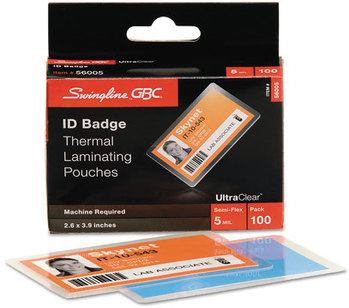 Swingline™ GBC® UltraClear™ Thermal Laminating Pouch,  ID Badge, 5mil, 2 5/8 x 3 7/8, 100/Pack
