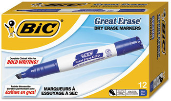 BIC® Great Erase® Grip Chisel Tip Dry Erase Marker,  Blue, Dozen