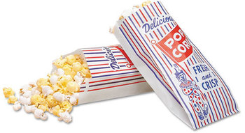 Bagcraft Papercon® Pinch-Bottom Paper Popcorn Bag,  4w x 1-1/2d x 8h, Blue/Red/White, 1000/Carton