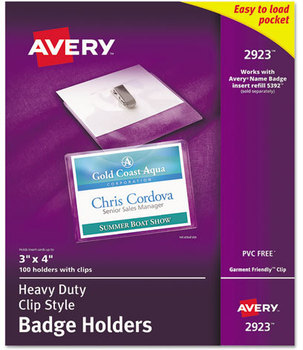 Avery® Heavy-Duty Badge Holders Clip-Style Horizontal, 4 x 3, Clear, 100/Box