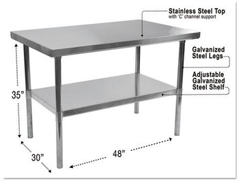 Alera® Stainless Steel Table,  48 x 30 x 35, Silver