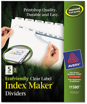 Avery® Index Maker® EcoFriendly Print & Apply Clear Label Dividers with White Tabs and 5-Tab, 11 x 8.5, 5 Sets