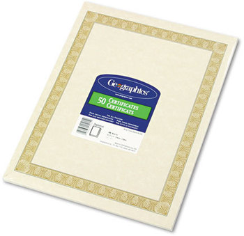 Geographics® Archival Quality Parchment Certificates,  8-1/2 x 11, Natural Diplomat Border, 50/Pack