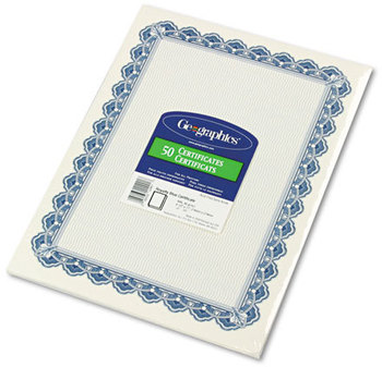 Geographics® Archival Quality Parchment Certificates,  8-1/2 x 11, Blue Royalty Border, 50/Pack