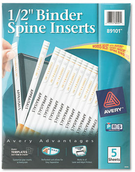 Avery® Binder Spine Inserts 0.5" Width, 16 Inserts/Sheet, 5 Sheets/Pack