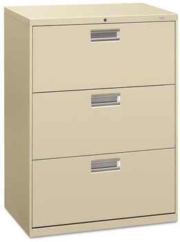 HON® Brigade® 600 Series Lateral File 3 Legal/Letter-Size Drawers, Putty, 30" x 18" 39.13"