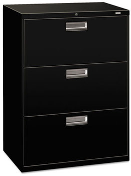 HON® Brigade® 600 Series Lateral File 3 Legal/Letter-Size Drawers, Black, 30" x 18" 39.13"