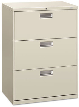 HON® Brigade® 600 Series Lateral File 3 Legal/Letter-Size Drawers, Light Gray, 30" x 18" 39.13"