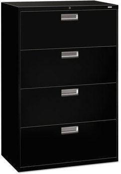 HON® Brigade® 600 Series Lateral File 4 Legal/Letter-Size Drawers, Black, 36" x 18" 52.5"