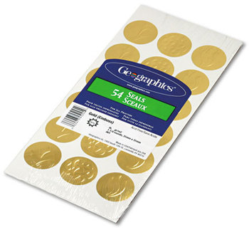 Geographics® Self-Adhesive Embossed Seals,  Gold, 54/Pack