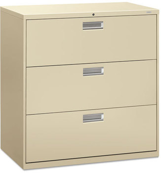 HON® Brigade® 600 Series Lateral File 3 Legal/Letter-Size Drawers, Putty, 42" x 18" 39.13"