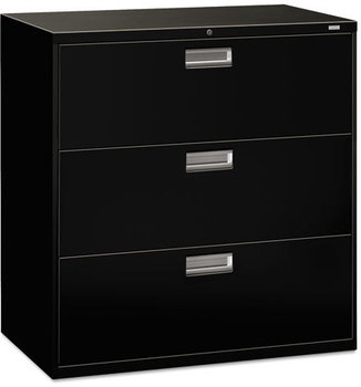 HON® Brigade® 600 Series Lateral File 3 Legal/Letter-Size Drawers, Black, 42" x 18" 39.13"