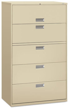 HON® Brigade® 600 Series Lateral File 4 Legal/Letter-Size Drawers, 1 Roll-Out Shelf, Putty, 42" x 18" 64.25"