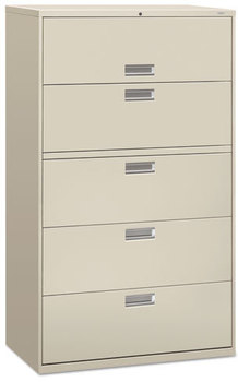 HON® Brigade® 600 Series Lateral File 4 Legal/Letter-Size Drawers, 1 Roll-Out Shelf, Light Gray, 42" x 18" 64.25"