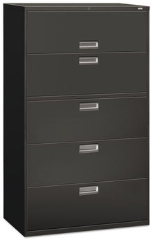 HON® Brigade® 600 Series Lateral File 4 Legal/Letter-Size Drawers, 1 Roll-Out Shelf, Charcoal, 42" x 18" 64.25"