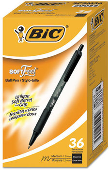 BIC® Soft Feel® Retractable Ballpoint Pen,  Black, 1mm, Medium, 36/Pack