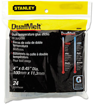 Stanley® Dual Temperature Glue Sticks,  4" Long, Clear, 24/Pack