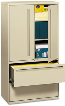 HON® Brigade® 700 Series Lateral File with Storage Three-Shelf Enclosed 2 Legal/Letter-Size Drawers, Putty, 36" x 18" 64.25"