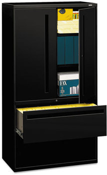 HON® Brigade® 700 Series Lateral File with Storage Three-Shelf Enclosed 2 Legal/Letter-Size Drawers, Black, 36" x 18" 64.25"