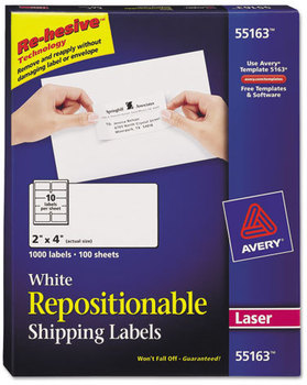 Avery® Repositionable Labels with Sure Feed® Technology Shipping w/Sure Inkjet/Laser, 2 x 4, White, 1000/Box