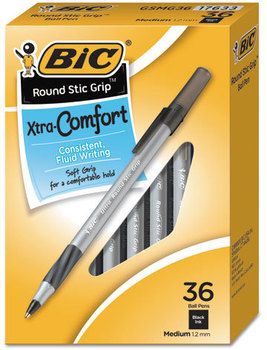 BIC® Round Stic Grip™ Xtra Comfort Ballpoint Pen,  Black, 1.2mm, Medium, 36/Pack