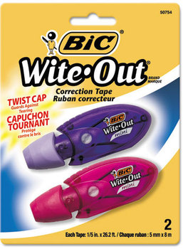 BIC® Wite-Out® Brand Mini Twist Correction Tape,  Non-Refillable, 1/5" x 314", 2/Pack