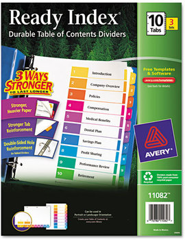 Avery® Customizable Table of Contents Ready Index® Multicolor Dividers with Printable Section Titles Tabs, 10-Tab, 1 to 10, 11 x 8.5, White, 3 Sets
