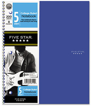Five Star® Trend Wirebound Notebook,  College Rule, 8 1/2 x 11, 5 Subject, 200 Sheets