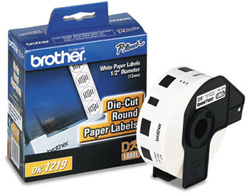 Brother Pre-Sized Die-Cut Label Rolls,  1/2" dia, 1200/Roll, White