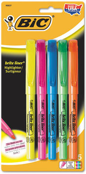 BIC® Brite Liner® Highlighter,  Chisel Tip, Fluorescent, 5 per Set