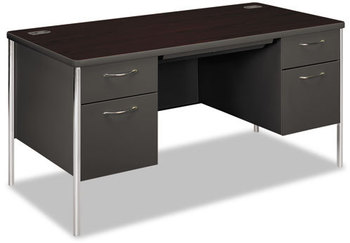 HON® Mentor® Series Double Pedestal Desk 60" x 30" 29.5", Mahogany/Charcoal