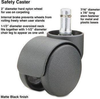 Master Caster® Safety Casters, Oversize Neck, Nylon, B Stem, 110 lbs./Caster, 5/Set