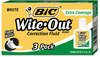 A Picture of product BIC-WOFEC324 BIC® Wite-Out® Brand Extra Coverage Correction Fluid,  20 ml Bottle, White, 3/Pack