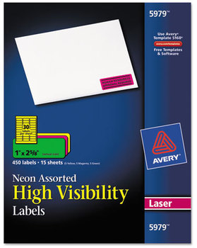 Avery® High-Visibility ID Labels Permanent Laser 1 x 2.63, Asst. Neon, 450/Pack