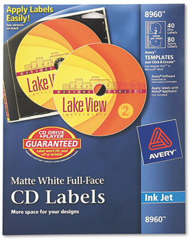Avery® Inkjet Full Face CD Labels Full-Face Matte White, 40/Pack