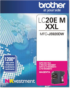 Brother LC20EBK, LC20EC, LC20EM, LC20EY Ink INKvestment Super High-Yield 1,200 Page-Yield, Magenta