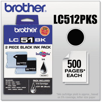 Brother LC51BK2PKS Inkjet Cartridge,  Black, 2/PK