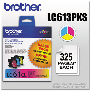 Brother LC612PKS-LC61YS Ink,  Cyan/Magenta/Yellow, 3/PK