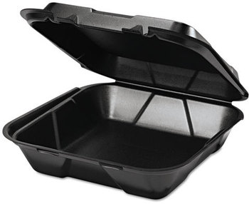 Genpak® Snap It™ Hinged-Lid Large Single Compartment Foam Food Containers. 9 1/4 X 9 1/4 X 3 in. Black. 100/Bag, 2 Bags/Carton.