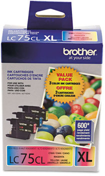 Brother LC752PKS-LC75Y Ink,  Cyan/Magenta/Yellow, 3/PK