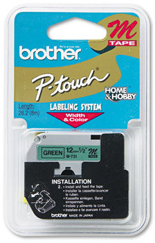 Brother P-Touch® M Series Standard Adhesive Labeling Tape,  1/2w, Black on Green