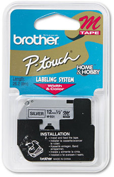 Brother P-Touch® M Series Standard Adhesive Labeling Tape,  1/2w, Black on Silver