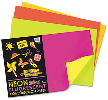 Pacon® Neon® Construction Paper,  76 lbs., 12 x 18, Assorted, 20 Sheets/Pack