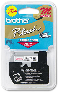 Brother P-Touch® M Series Standard Adhesive Labeling Tape,  1/2w, Red on White