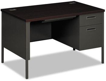 HON® Metro Classic Series Single Pedestal Desk Right 48" x 30" 29.5", Mahogany/Charcoal